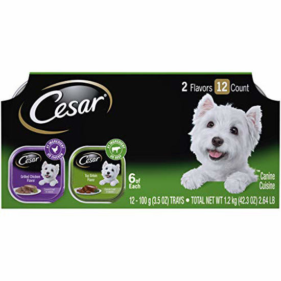 Picture of CESAR Soft Wet Dog Food Classic Loaf in Sauce Top Sirloin & Grilled Chicken Flavors Variety Pack, (24) 3.5 oz. Easy Peel Trays