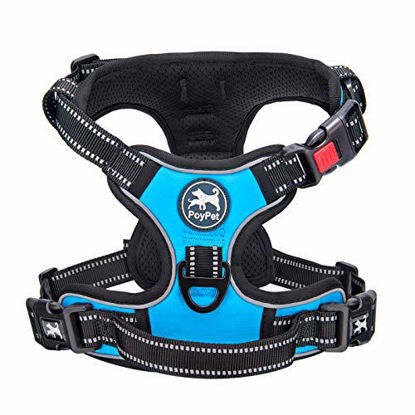 Picture of PoyPet No Pull Dog Harness, No Choke Front Lead Dog Reflective Harness, Adjustable Soft Padded Pet Vest with Easy Control Handle for Small to Large Dogs(Blue,S)