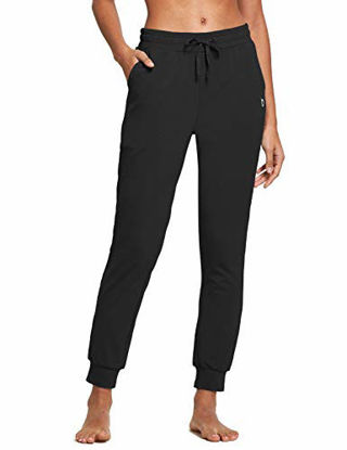 Picture of BALEAF Women's Cotton Sweatpants Leisure Joggers Pants Tapered Active Yoga Lounge Casual Travel Pants with Pockets Black Size S