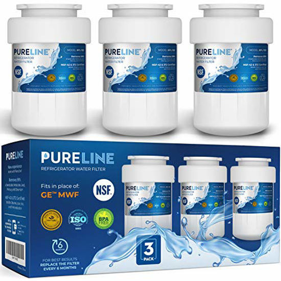 Picture of Pureline MWF Water Filter Replacement. Compatible with GE MWF, MWFP, MWFAP, MWFA, MWFINT, GWF, GWFA, HWF, HWFA, HDX FMG-1, Smartwater, WFC1201, GSE25GSHECSS, 197D6321P006 (3 Pack)