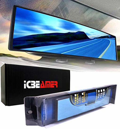 Picture of ICBEAMER 9.4" 240mm Easy Clip on Universal Fit Wide Angle Panoramic Auto Interior Rearview Mirror Flat Blue Surface