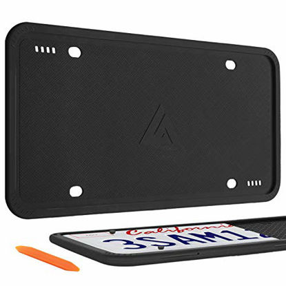 Picture of Aujen Silicone License Plate Frames, 1 Pack Car License Plate Cover, Universal US Car Black License Plate Bracket Holder.Rust-Proof, Rattle-Proof, Weather-Proof