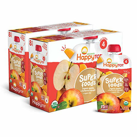 Picture of Happy Tot Organic Stage 4 Super Foods Apples & Butternut Squash + Super Chia, 4.22 Ounce Pouch (Pack of 16) (Packaging May Vary) Non-GMO Gluten Free 3g of Fiber Excellent source of vitamins A & C