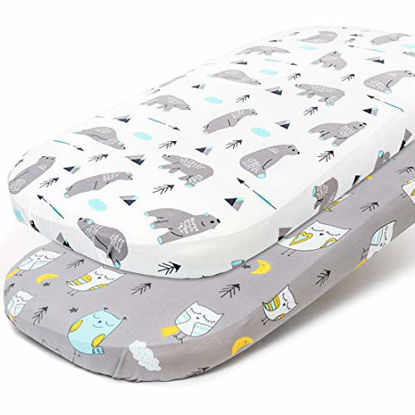 Picture of BROLEX Stretchy-Bassinet-Sheet-Set 2 Pack Snug Fitted Cradle Fitted Sheets for Bassinet Pads/Mattress, for Boys Girls,Unisex,Ultra Soft Breathable,Owl & Bear