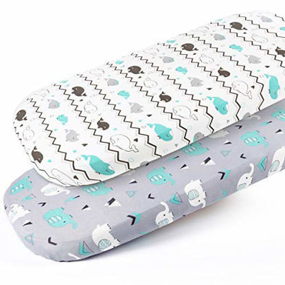 Picture of Stretch-Fitted-Bassinet-Sheet-Set-Brolex 2 Pack Cradle Sheets for Bassinet Pad/Mattress,Unisex Boys Girls,Ultra Soft,Elephant & Whale