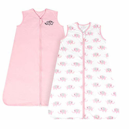 Picture of TILLYOU X-Large XL Breathable Cotton Baby Wearable Blanket with 2-Way Zipper, Super Soft Lightweight 2-Pack Sleeveless Sleep Bag Sack Clothes for Girls, Fits Toddlers Age 18-24 Months, Pink Elephant