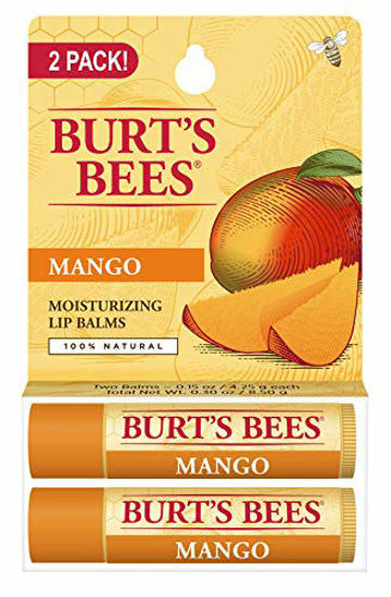 Picture of Burt's Bees 100% Natural Moisturizing Lip Balm, Mango with Beeswax & Fruit Extracts - 2 Tubes