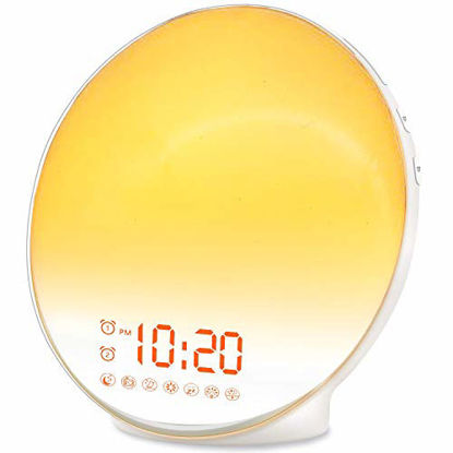 Picture of Wake Up Light Sunrise Alarm Clock for Kids, Heavy Sleepers, Bedroom, with Sunrise Simulation, Sleep Aid, Dual Alarms, FM Radio, Snooze, Nightlight, Daylight, 7 Colors, 7 Natural Sounds, Ideal for Gift