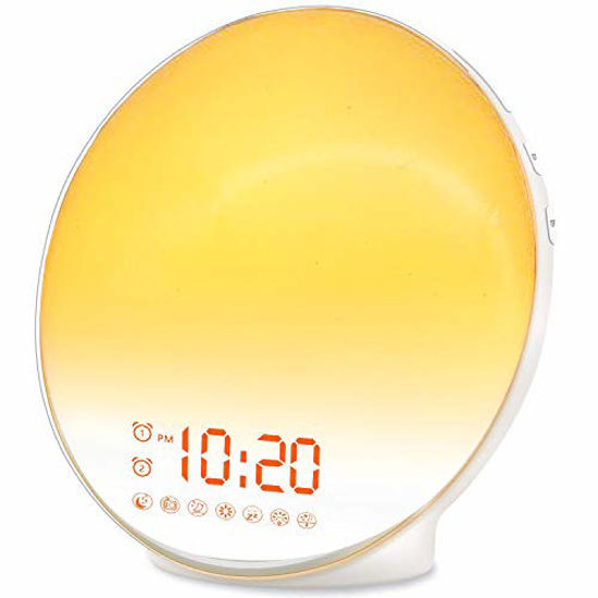 Picture of Wake Up Light Sunrise Alarm Clock for Kids, Heavy Sleepers, Bedroom, with Sunrise Simulation, Sleep Aid, Dual Alarms, FM Radio, Snooze, Nightlight, Daylight, 7 Colors, 7 Natural Sounds, Ideal for Gift