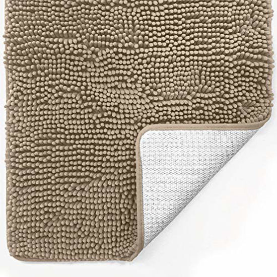 Picture of Gorilla Grip Original Luxury Chenille Bathroom Rug Mat, 48x24, Extra Soft and Absorbent Shaggy Rugs, Machine Wash and Dry, Perfect Plush Carpet Mats for Tub, Shower, and Bath Room, Brown