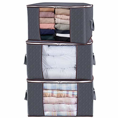 Picture of Lifewit Large Capacity Clothes Storage Bag Organizer with Reinforced Handle Thick Fabric for Comforters, Blankets, Bedding, Foldable with Sturdy Zipper, Clear Window, 3 Pack, 90L, Grey
