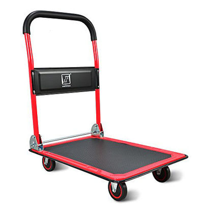 Picture of Push Cart Dolly by Wellmax, Moving Platform Hand Truck, Foldable for Easy Storage and 360 Degree Swivel Wheels with 330lb Weight Capacity, Red Color