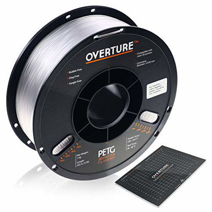 Picture of OVERTURE 3D Filament Clear PETG Filament 1.75mm with Build Surface 200mm x 200mm PETG Transparent 3D Printer Consumables, 1kg Spool (2.2lbs), Dimensional Accuracy +/- 0.05 mm, Fit Most FDM Printers