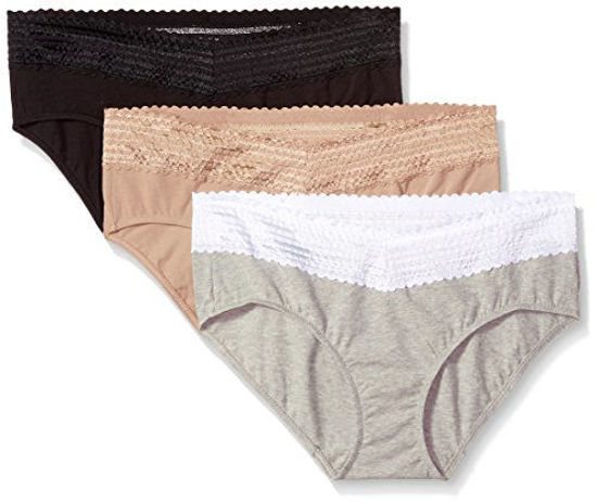 Warner's Women's Blissful Benefits No Muffin Top 3 Pack Hipster Panties,  Toasted Almond/Black/Light Gray Heather, L