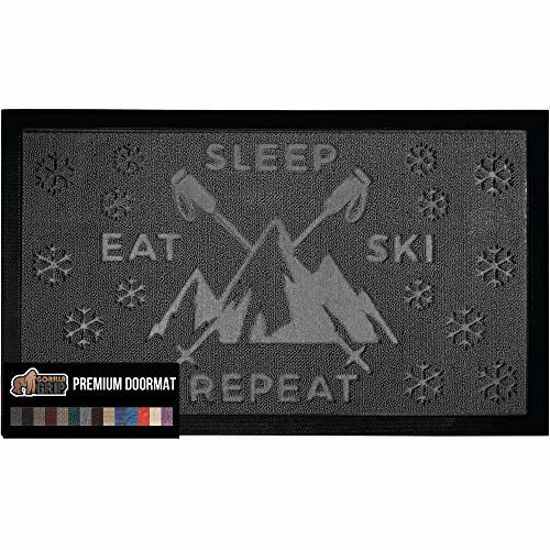 Picture of Gorilla Grip Original Durable Natural Rubber Door Mat, 29x17, Heavy Duty Doormat, Indoor Outdoor, Waterproof, Easy Clean, Low-Profile Mats for Entry, Garage, Patio, High Traffic Areas, Graphite Skiing