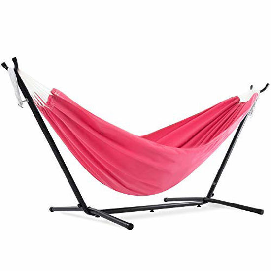 Picture of Vivere Double Polyester Hammock with 9ft Space Saving Steel Stand (450 lb Capacity - Premium Carry Bag Included) (Hot Pink)