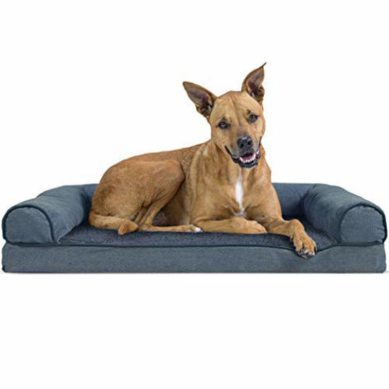 Picture of Furhaven Pet Dog Bed - Orthopedic Faux Fleece and Chenille Soft Woven Traditional Sofa-Style Living Room Couch Pet Bed with Removable Cover for Dogs and Cats, Orion Blue, Large