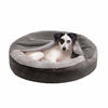 Picture of Furhaven Pet Dog Bed - Round Plush Faux Fur Waves and Velvet Ultra Calming Anti-Anxiety Hooded Tufted Pillow Cushion Donut Bolster Pet Bed for Dogs and Cats, Dark Gray, Small