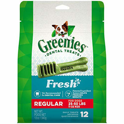 Picture of GREENIES Regular Natural Dog Dental Care Chews Oral Health Dog Treats Fresh Flavor, 12 oz. Pack (12 Treats)