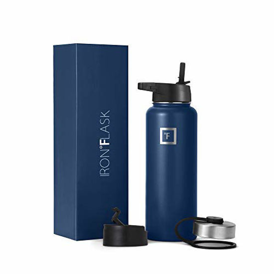 Picture of Iron Flask Sports Water Bottle - 32 Oz, 3 Lids (Straw Lid),Vacuum Insulated Stainless Steel, Modern Double Walled, Simple Thermo Mug, Hydro Metal Canteen (Blue)