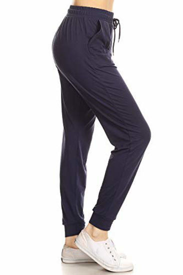 Picture of Leggings Depot JGA128-NAVY-L Solid Jogger Track Pants w/Pockets, Large