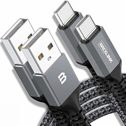 Picture of BrexLink USB C Fast Charging Cable(3A), USB C to USB A Charger (6.6ft/2 Pack), Nylon Braided Fast Charging Cord for Samsung Galaxy S10 S9 S8 Note 9, Pixel, LG V30 G6, Nintendo Switch(Grey)