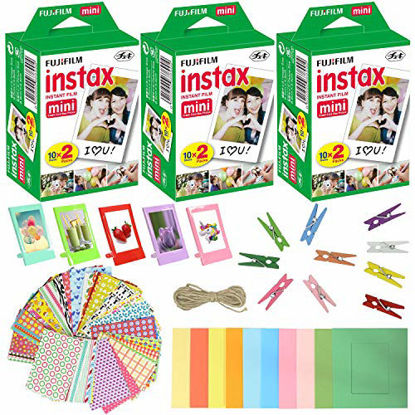 Picture of Fujifilm Instax Mini Instant Film (3 Pack, 60 Sheets) 5 Plastic Desk Frames + 10 Paper Frames Plus 60 Sticker Frames