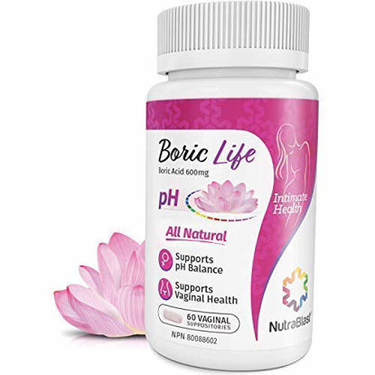 Picture of NutraBlast Boric Acid Vaginal Suppositories - 100% Pure Made in USA - Boric Life Intimate Health Support (60 Count)