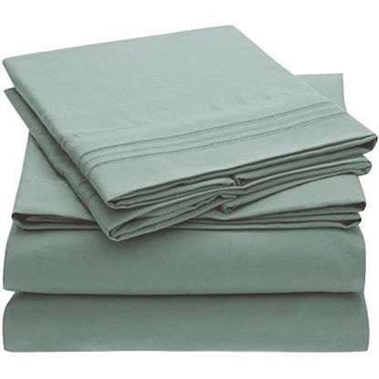 Picture of Mellanni Bed Sheet Set - Brushed Microfiber 1800 Bedding - Wrinkle, Fade, Stain Resistant - 4 Piece (Full, Spa Blue)