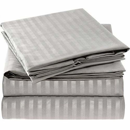 Picture of Mellanni Striped Bed Sheet Set - Brushed Microfiber 1800 Bedding - Wrinkle, Fade, Stain Resistant - 4 Piece (Full, Striped - Gray/Silver)