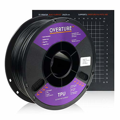 Picture of Overture TPU Filament 1.75mm Flexible TPU Roll with 200 x 200 mm Soft 3D Printer Consumables, 1kg Spool (2.2 lbs.), Dimensional Accuracy +/- 0.05 mm, 1 Pack (Black)