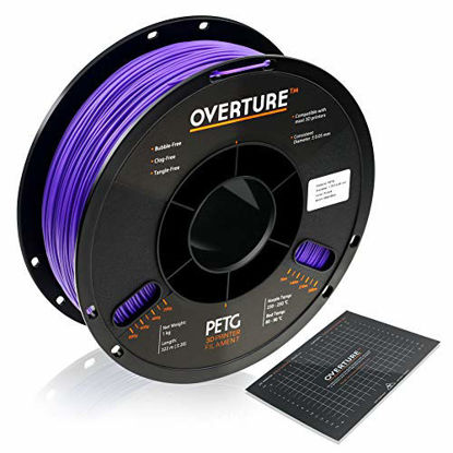 Picture of OVERTURE PETG Filament 1.75mm with 3D Build Surface 200 x 200 mm 3D Printer Consumables, 1kg Spool (2.2lbs), Dimensional Accuracy +/- 0.05 mm, Fit Most FDM Printer (Purple)