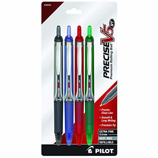 GetUSCart- PILOT Precise V5 RT Refillable & Retractable Liquid Ink Rolling  Ball Pens, Extra Fine Point (0.5mm) Black/Blue/Red/Green Inks, 4-Pack  (26055)
