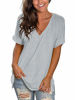 Picture of Juniors Short Sleeve Deep V Neck Shirt Basic Tees Casual Top Grey S