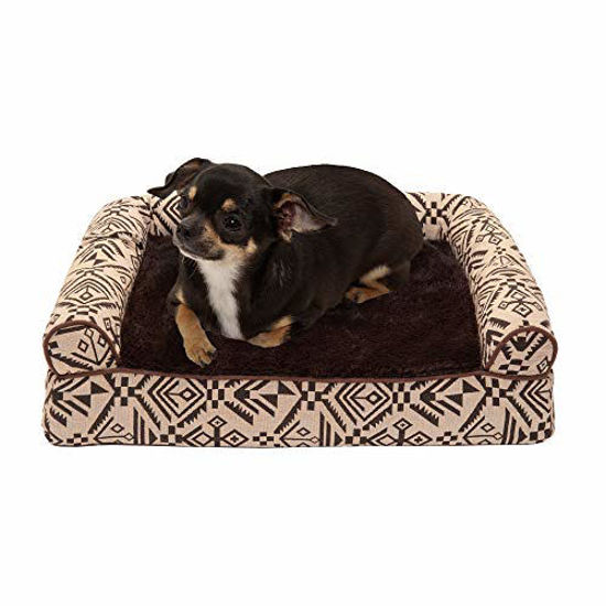 Picture of Furhaven Pet Dog Bed - Orthopedic Plush Kilim Southwest Home Decor Traditional Sofa-Style Living Room Couch Pet Bed with Removable Cover for Dogs and Cats, Desert Brown, Small