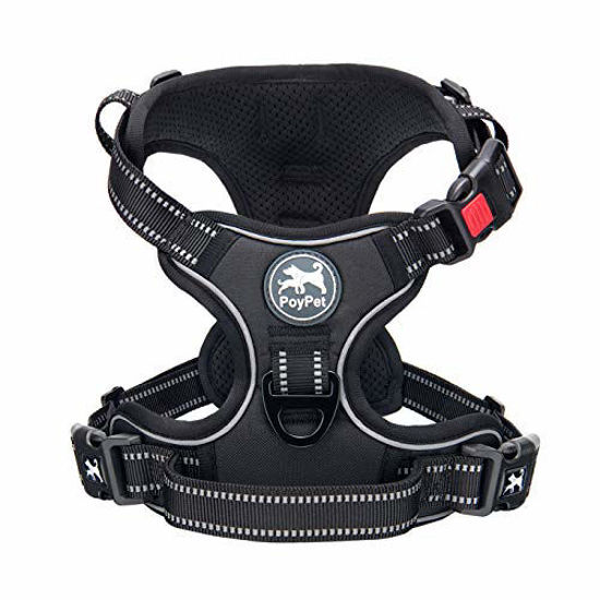 Picture of PoyPet No Pull Dog Harness, No Choke Front Lead Dog Reflective Harness, Adjustable Soft Padded Pet Vest with Easy Control Handle for Small to Large Dogs(Black,S)