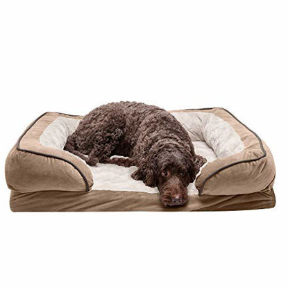 Picture of Furhaven Pet Dog Bed - Cooling Gel Memory Foam Velvet Waves Perfect Comfort Traditional Sofa-Style Living Room Couch Pet Bed with Removable Cover for Dogs and Cats, Brownstone, Large