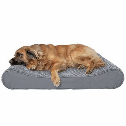 Picture of Furhaven Pet Dog Bed - Orthopedic Ultra Plush Faux Fur Ergonomic Luxe Lounger Cradle Mattress Contour Pet Bed with Removable Cover for Dogs and Cats, Gray, Jumbo Plus