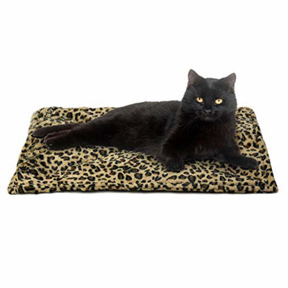 Picture of Furhaven Pet Dog Bed Heating Pad - ThermaNAP Quilted Faux Fur Insulated Thermal Self-Warming Pet Bed Pad for Dogs and Cats, Leopard Print, Small