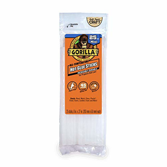 Picture of Gorilla Hot Glue Sticks, Mini Size, 8" Long x .27" Diameter, 25 Count, Clear, (Pack of 1)