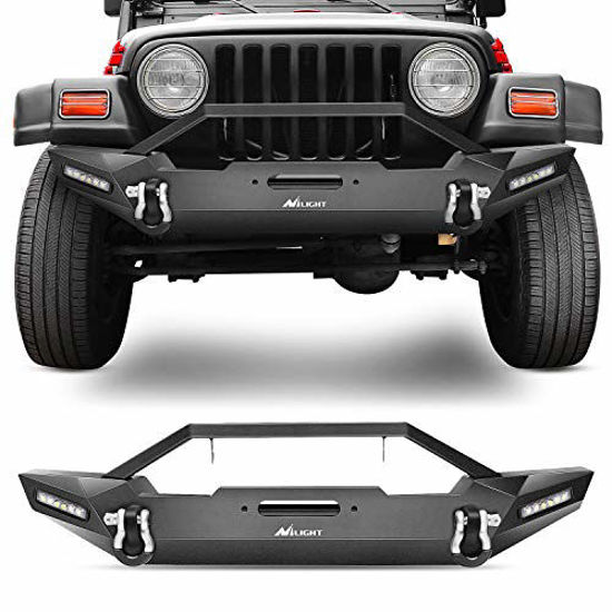 Picture of Nilight Front Bumper Compatible for 87-06 Jeep Wrangler TJ & YJ Rock Crawler Bumper with 2 x LED Lights, Winch Plate and 2 x D-Rings,Upgraded Textured Black,2 Years Warranty (JK-55A)