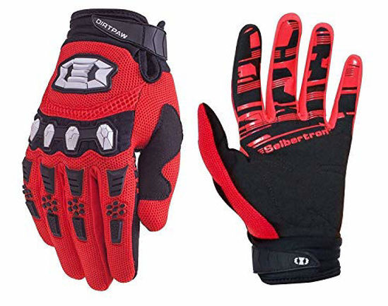 Picture of Seibertron Youth Dirtpaw BMX MX ATV MTB Racing Mountain Bike Bicycle Cycling Off-Road/Dirt Bike Gloves Road Racing Motorcycle Motocross Sports Gloves Touch Recognition Full Finger Glove Red L