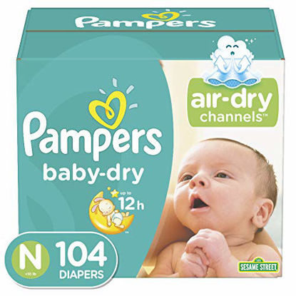 Picture of Diapers Size Newborn/Size 0 (< 10 lb), 104 Count - Pampers Baby Dry Disposable Baby Diapers, Super Pack