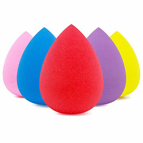 Picture of BEAKEY 5 Pcs Makeup Sponge Set Blender Beauty Foundation Blending Sponge, Flawless for Liquid, Cream, and Powder, Multi-colored Makeup Sponges