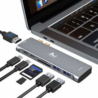 Picture of USB C Hub Adapter for MacBook Pro 13 15 16 inch 2020 2019 2018 2017 2016,with Thunderbolt 3 5K 60HZ, 4K HDMI,100W PD, 2 USB 3.0 and SD TF Card Readers, Multiport Dongle for MacBook Air 2020 2019 2018