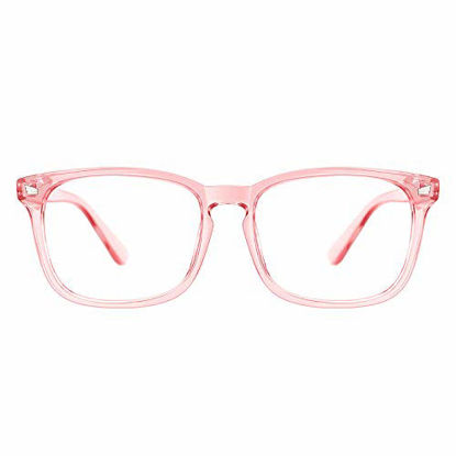 Picture of TIJN Blue Light Blocking Glasses for Women Men Clear Frame Square Nerd Eyeglasses Anti Blue Ray Computer Screen Glasses (Pink)