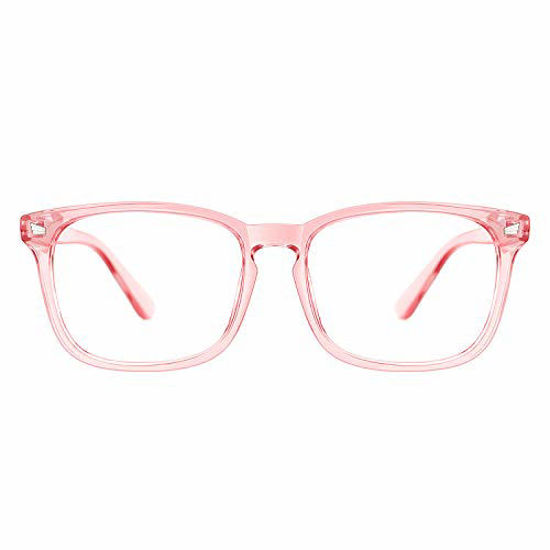 Picture of TIJN Blue Light Blocking Glasses for Women Men Clear Frame Square Nerd Eyeglasses Anti Blue Ray Computer Screen Glasses (Pink)