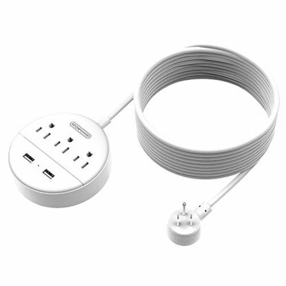 Picture of Power Strip with USB, NTONPOWER Flat Plug Power Strip, 15 ft Extra Long Extension Cord, 3 Outlet 2 USB Desktop Charging Station Wall Mount for Home, Dorm Room, Office and Nightstand - White