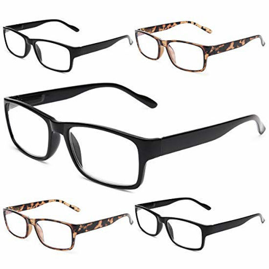 Picture of Gaoye 5-Pack Reading Glasses Blue Light Blocking,Spring Hinge Readers for Women Men Anti Glare Filter Lightweight Eyeglasses (3 Light Black + 2 Leopard, 2.0)