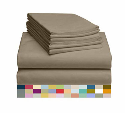 Picture of LuxClub 6 PC Sheet Set Bamboo Sheets Deep Pockets 18" Eco Friendly Wrinkle Free Sheets Machine Washable Hotel Bedding Silky Soft - Taupe Queen